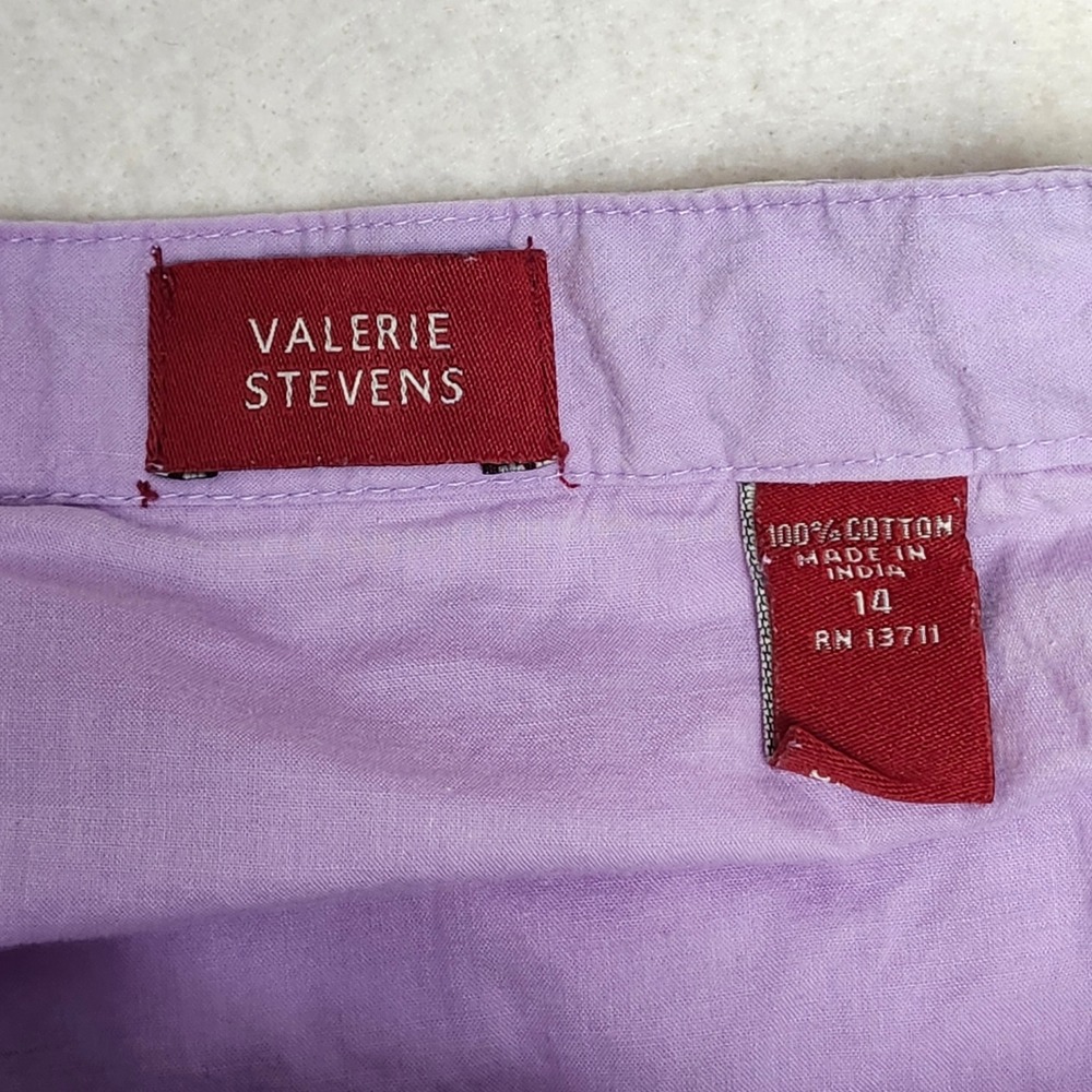 Valerie Stevens Pleated Boho Cotton Paisley Midi Skirt Lilac Tie Waist Sz 14 - Picture 3 of 8